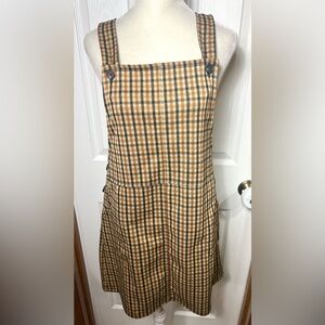 SO Plaid Overall Dress Mini Dress Brown/Black Academia Punk Suspender Skirt M